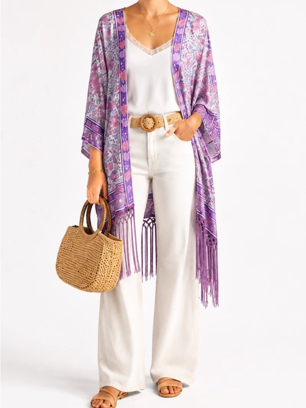 Calypso silk Floral Fringe Kimono medium